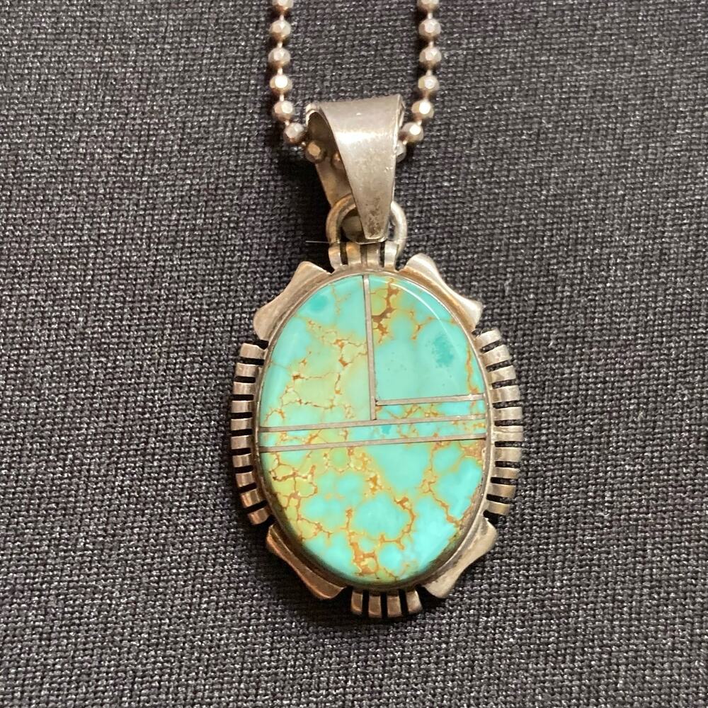Spider Web Turquoise Sterling Navajo Necklace & Earring Set 925 - Picture 3 of 15